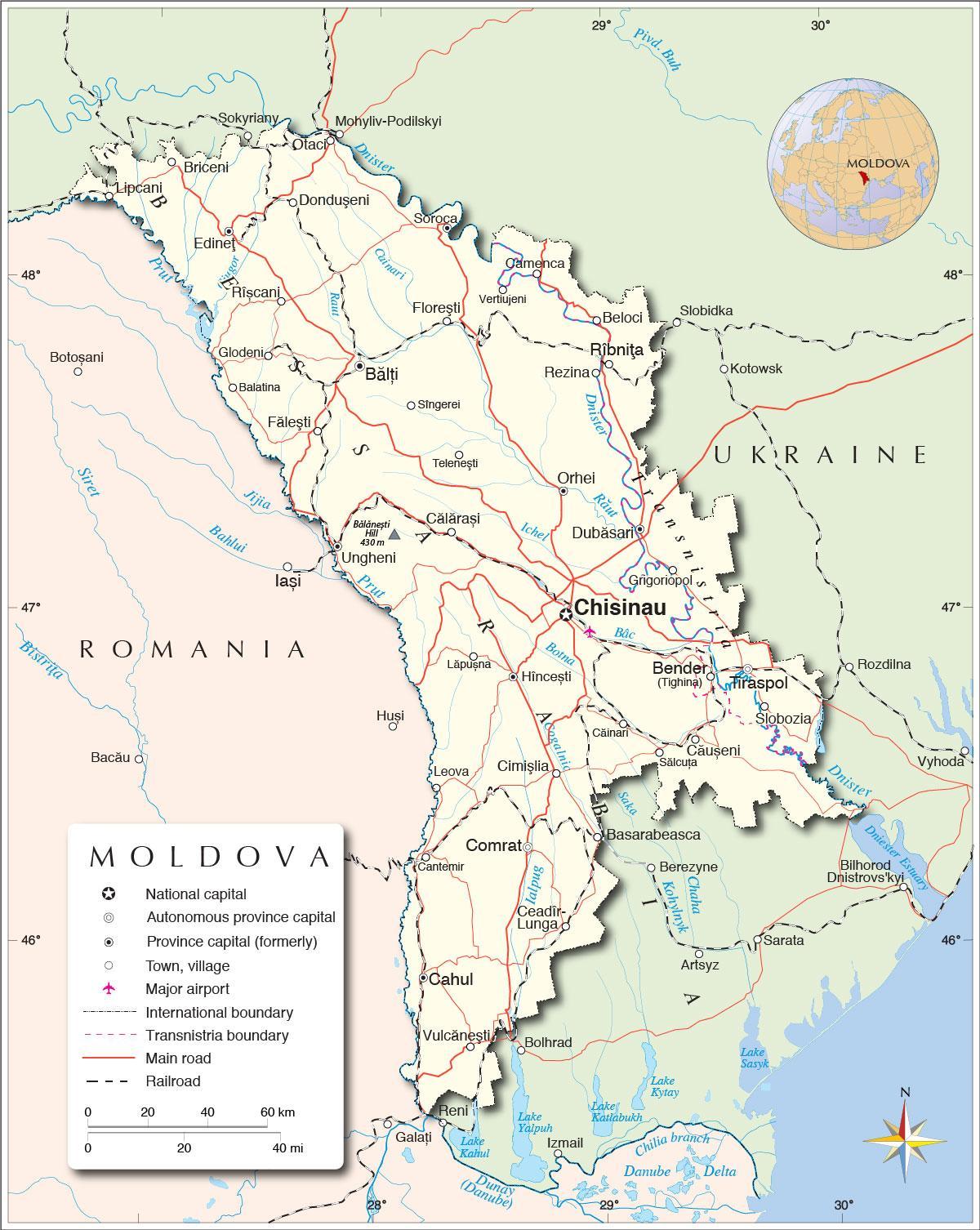Mapa de la república de Moldavia